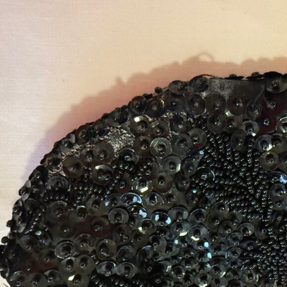 VINTAGE BLACK SPARKLY BEADED EVENING BAG PURSE CLUTH Made in Hong Kong - Picture 4 of 4